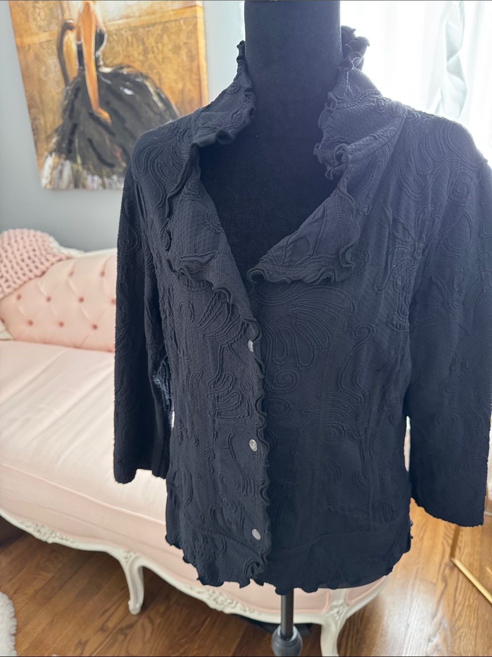 Kar Kass black blazer with ruffled edges